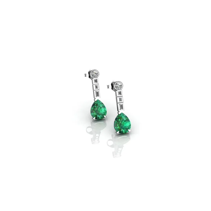 580 Ct Green Emerald And Natural Earth Mined Diamond Earrings 14K White Gold GB Earrings 580 Ct Green Emerald And Natural Earth Mined Diamond Earrings 14K White Gold GB Earrings