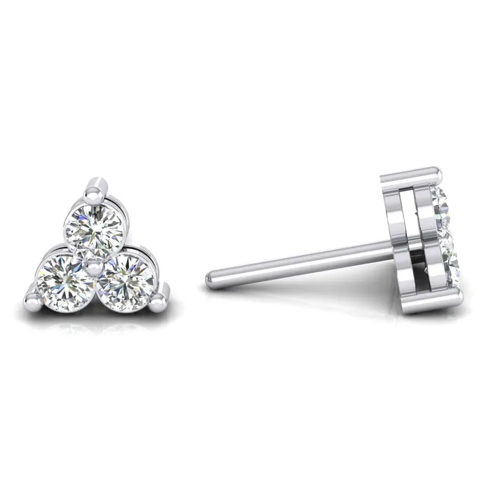 Earrings 3 Stone Small Earth Mined Diamond Stud Earrings 085 Carats HarryChadEntcom