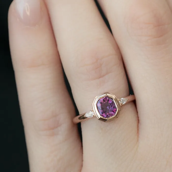 102ct Ruby Pink Sapphire Double Bezel Setting With Pear Diamonds In 14k Rose Gold Anueva Jewelry Earrings