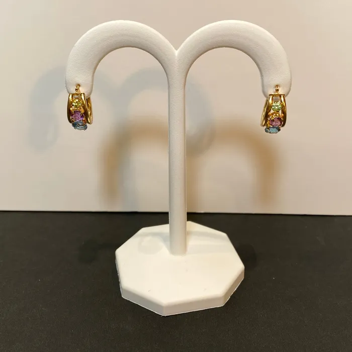 14K Yellow Gold Blue Topaz Amethyst and Peridot Earrings Moriartys Gem Art Earrings 14K Yellow Gold Blue Topaz Amethyst and Peridot Earrings Moriartys Gem Art Earrings