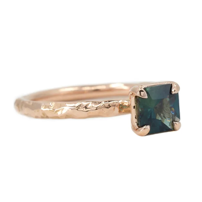 Anueva Jewelry Earrings 090ct Australian Square Cut Sapphire Evergreen Solitaire in 14k Rose Gold