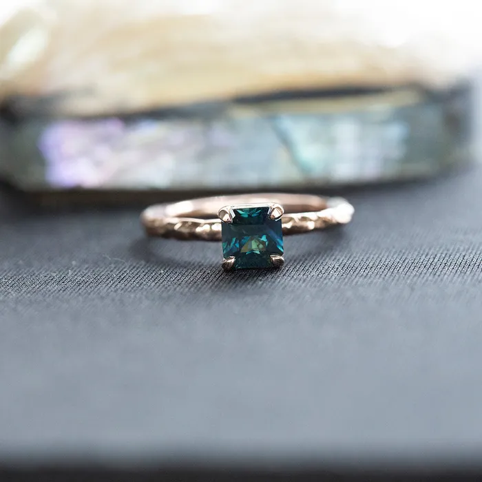 Anueva Jewelry Earrings 090ct Australian Square Cut Sapphire Evergreen Solitaire in 14k Rose Gold