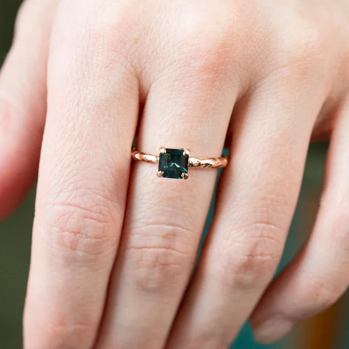 Anueva Jewelry Earrings 090ct Australian Square Cut Sapphire Evergreen Solitaire in 14k Rose Gold