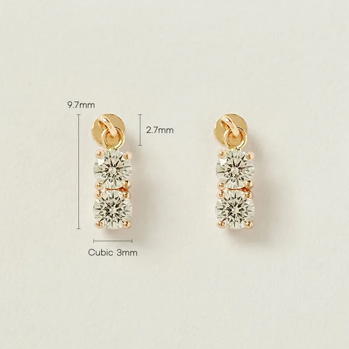 Earrings 14K Gold Double Cubic Drop Cartilage Earring 20G MinimalBijoux