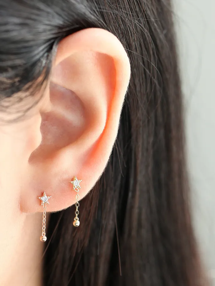 Earrings MinimalBijoux 14K gold Mini Star Drop Chain cartilage earring 20g