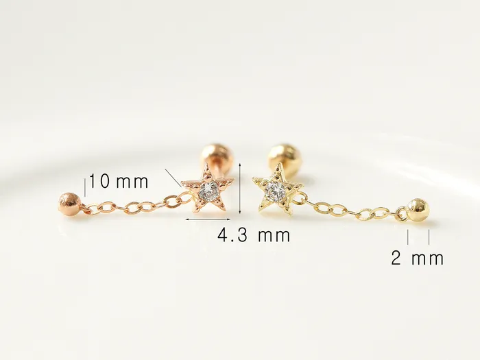 Earrings MinimalBijoux 14K gold Mini Star Drop Chain cartilage earring 20g