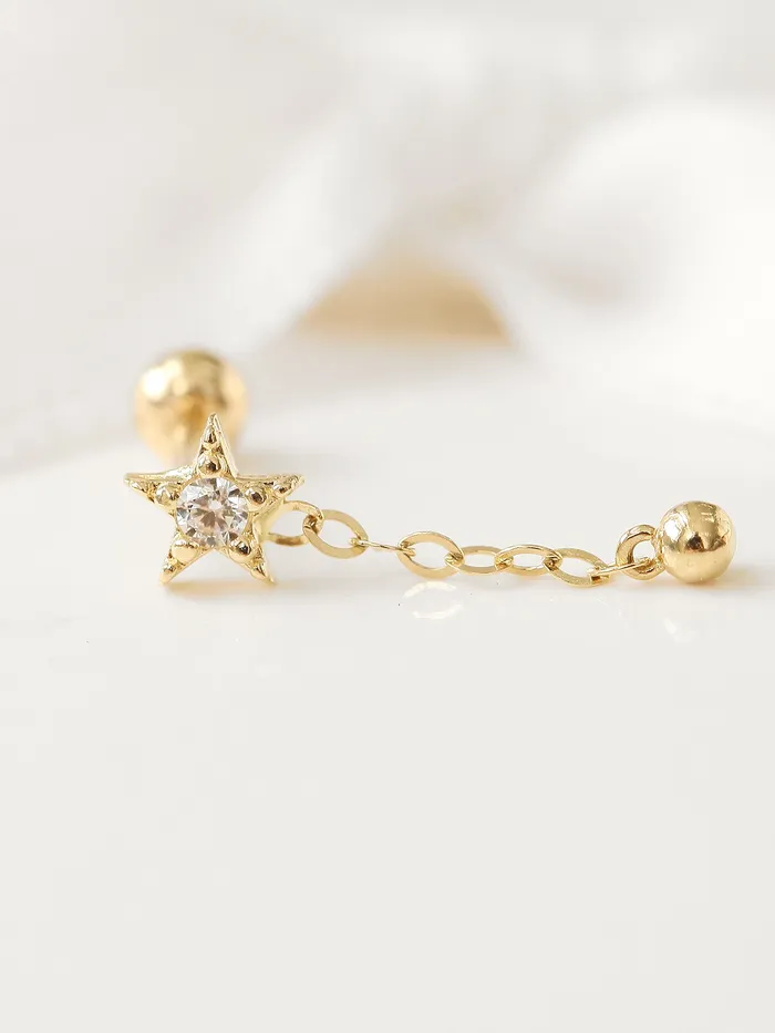 Earrings MinimalBijoux 14K gold Mini Star Drop Chain cartilage earring 20g