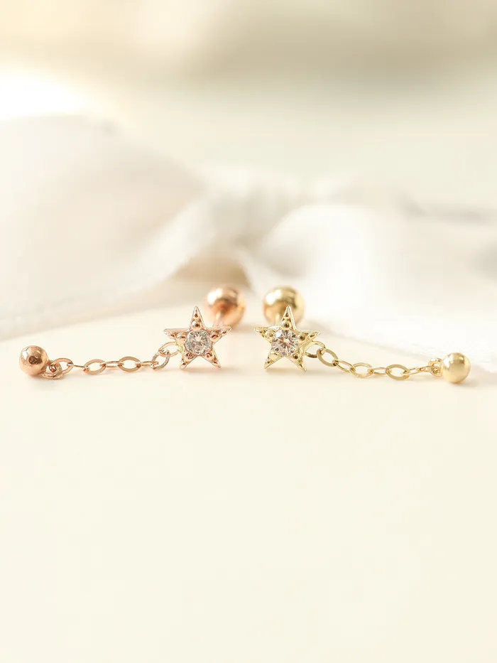 Earrings MinimalBijoux 14K gold Mini Star Drop Chain cartilage earring 20g