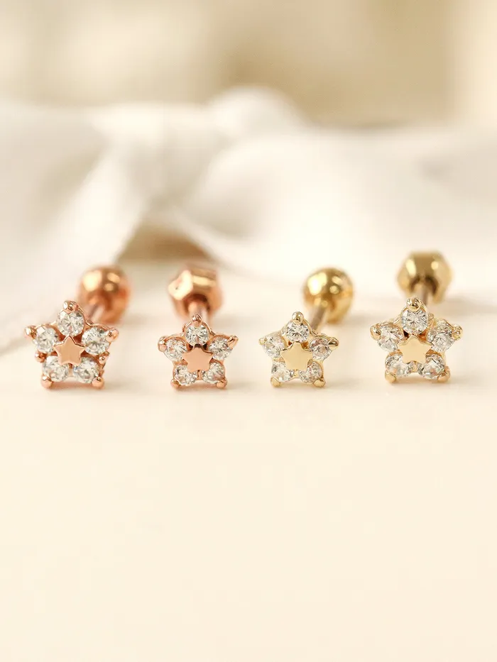 MinimalBijoux Earrings 14K Gold Five Petal Flower Cartilage Earring SM 18G16G MinimalBijoux Earrings 14K Gold Five Petal Flower Cartilage Earring SM 18G16G