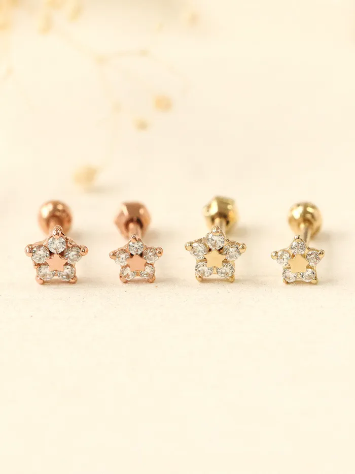 MinimalBijoux Earrings 14K Gold Five Petal Flower Cartilage Earring SM 18G16G