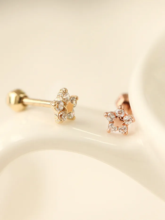 MinimalBijoux Earrings 14K Gold Five Petal Flower Cartilage Earring SM 18G16G
