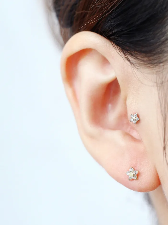 MinimalBijoux Earrings 14K Gold Five Petal Flower Cartilage Earring SM 18G16G