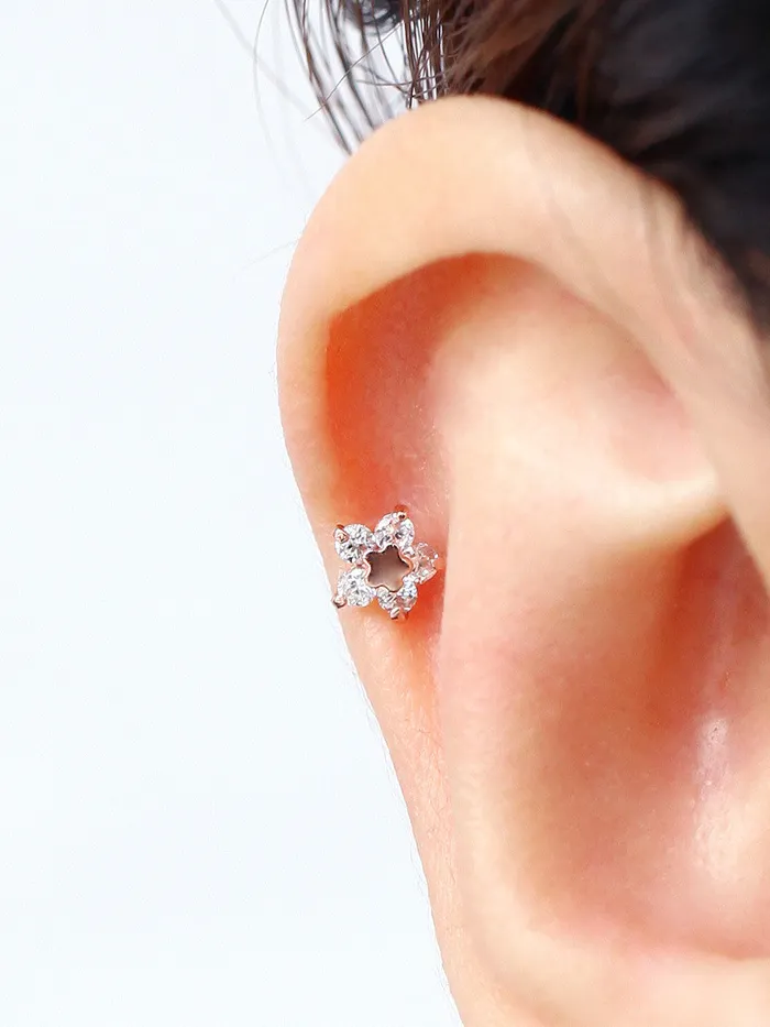MinimalBijoux Earrings 14K Gold Five Petal Flower Cartilage Earring SM 18G16G