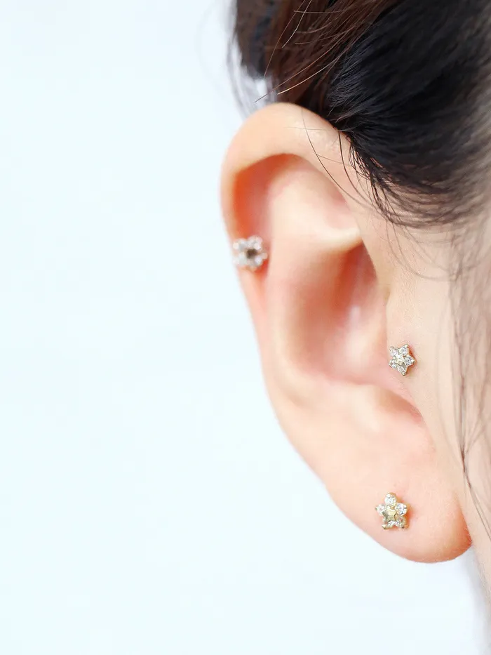 MinimalBijoux Earrings 14K Gold Five Petal Flower Cartilage Earring SM 18G16G