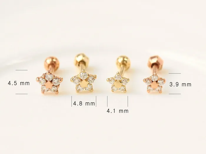 MinimalBijoux Earrings 14K Gold Five Petal Flower Cartilage Earring SM 18G16G