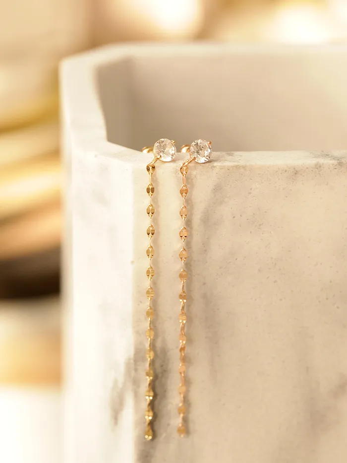 MinimalBijoux Earrings 14K Gold Long Chain Cubic Cartilage Earring 20G18G16G