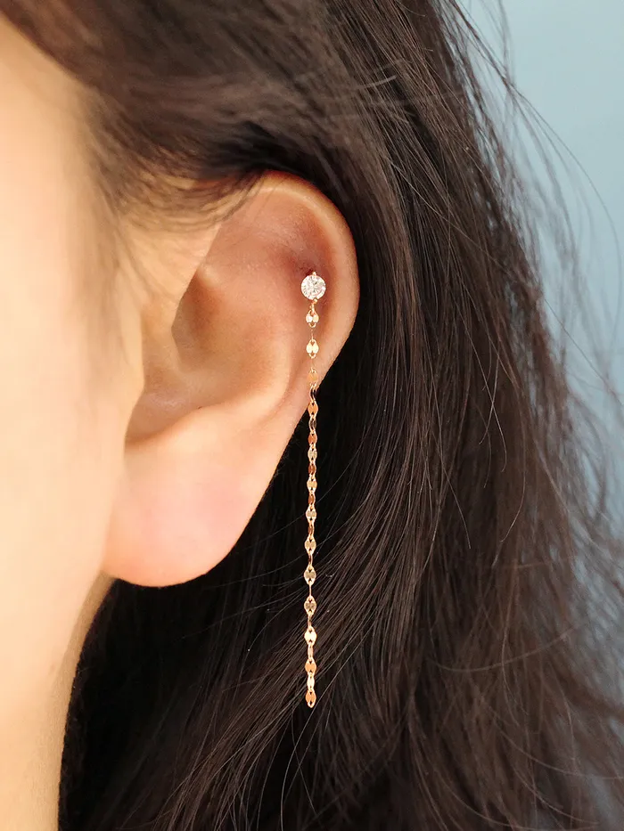 MinimalBijoux Earrings 14K Gold Long Chain Cubic Cartilage Earring 20G18G16G