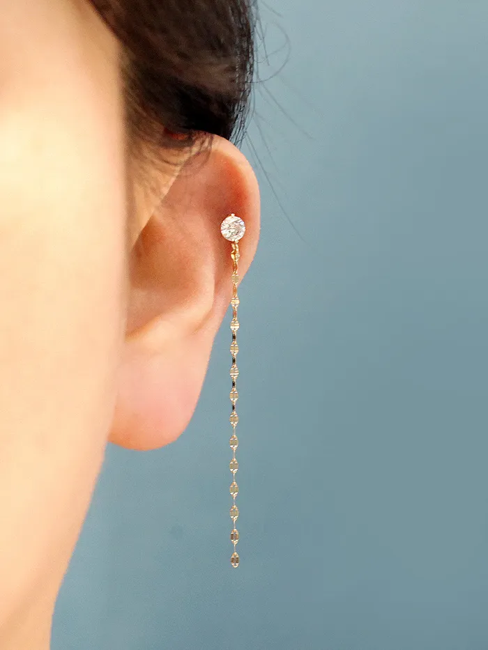 MinimalBijoux Earrings 14K Gold Long Chain Cubic Cartilage Earring 20G18G16G