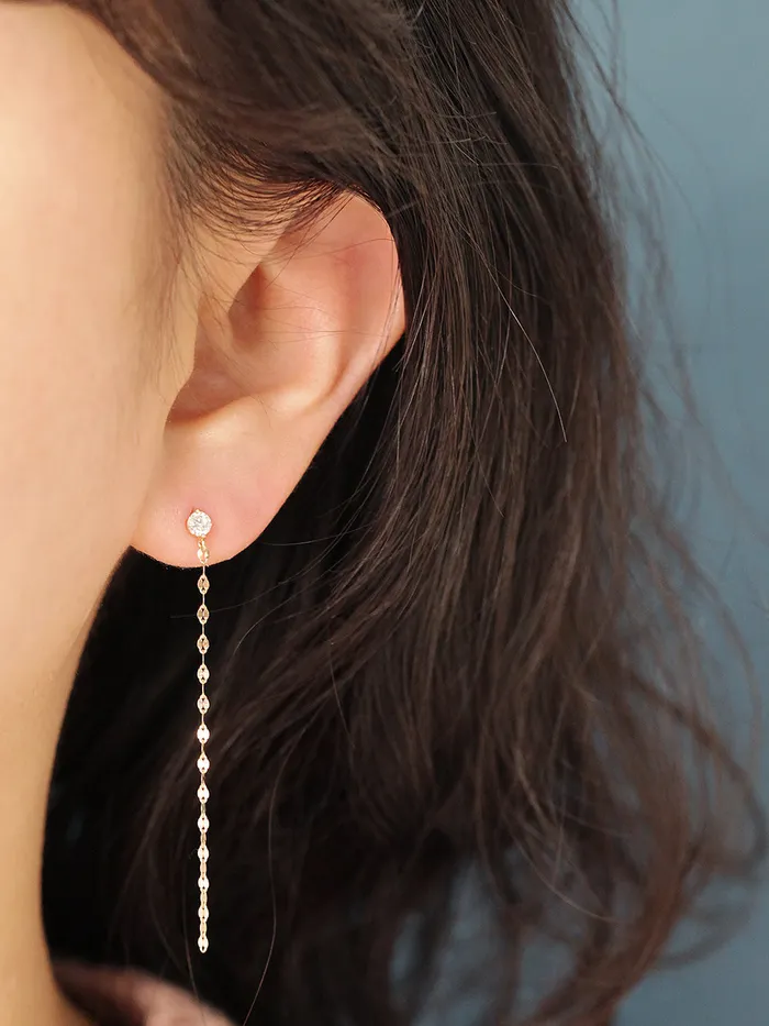 MinimalBijoux Earrings 14K Gold Long Chain Cubic Cartilage Earring 20G18G16G