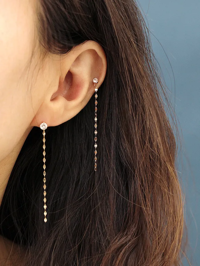 MinimalBijoux Earrings 14K Gold Long Chain Cubic Cartilage Earring 20G18G16G