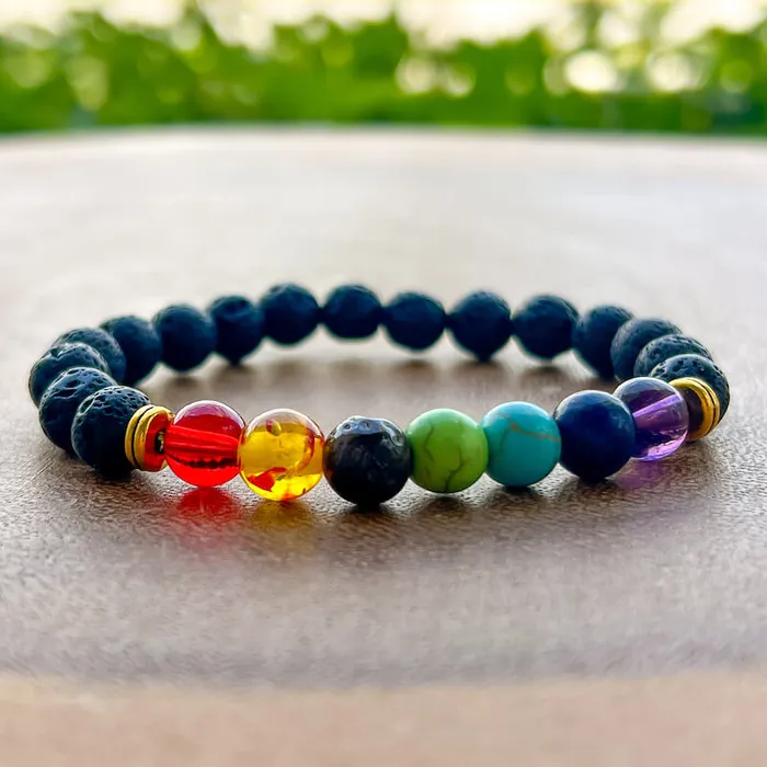 Bracelets Magic Crystals Black Lava Stone and 7 Chakra Stretch Bracelet