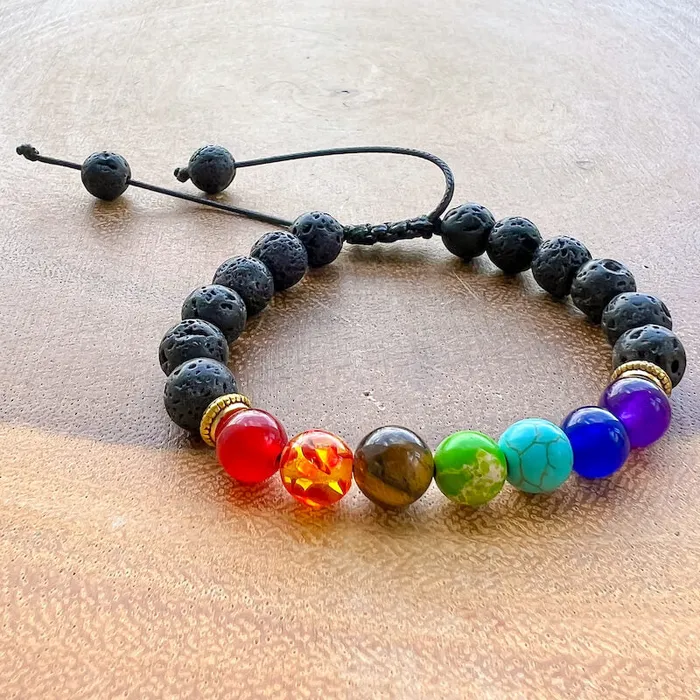 Bracelets Magic Crystals Black Lava Stone and 7 Chakra Stretch Bracelet
