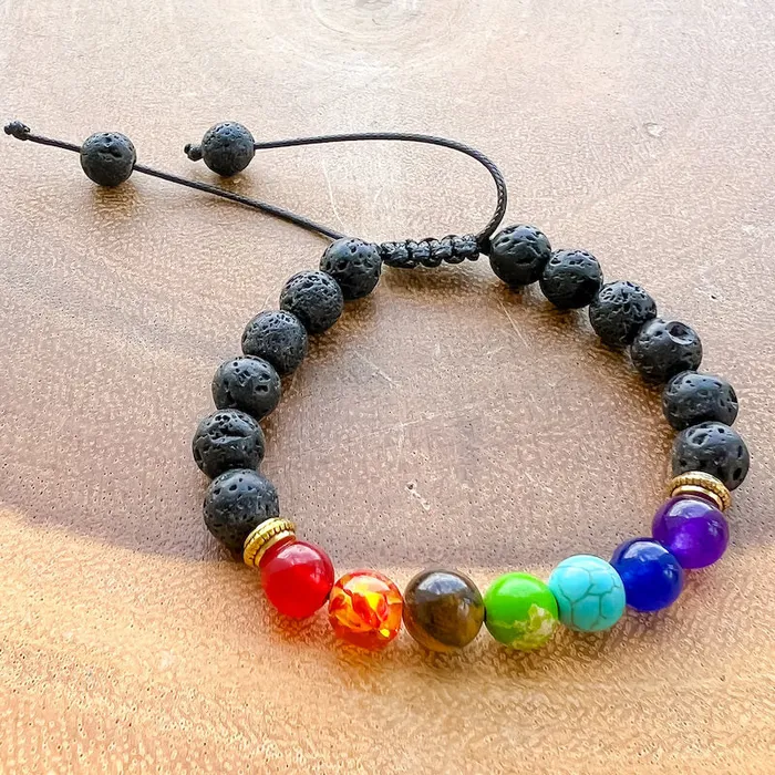 Bracelets Magic Crystals Black Lava Stone and 7 Chakra Stretch Bracelet