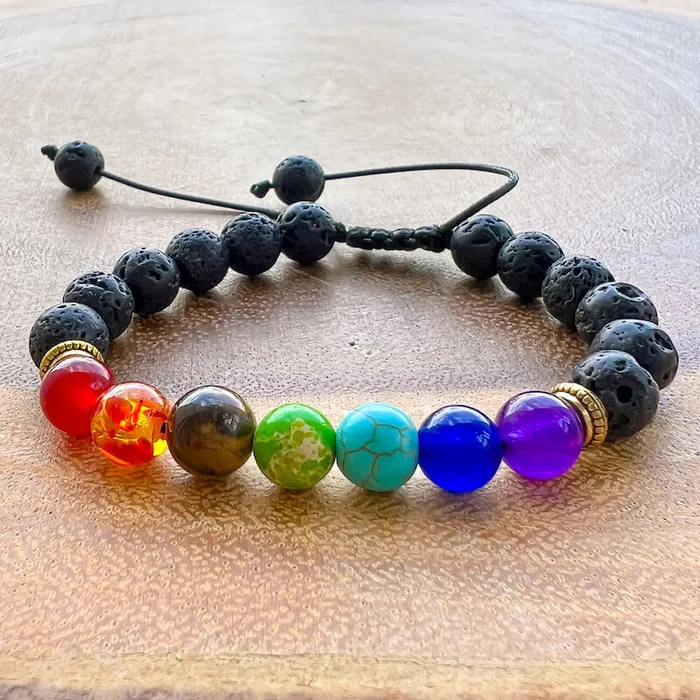 Bracelets Magic Crystals Black Lava Stone and 7 Chakra Stretch Bracelet