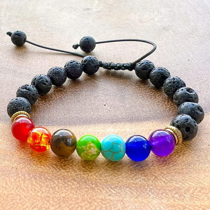 Bracelets Magic Crystals Black Lava Stone and 7 Chakra Stretch Bracelet