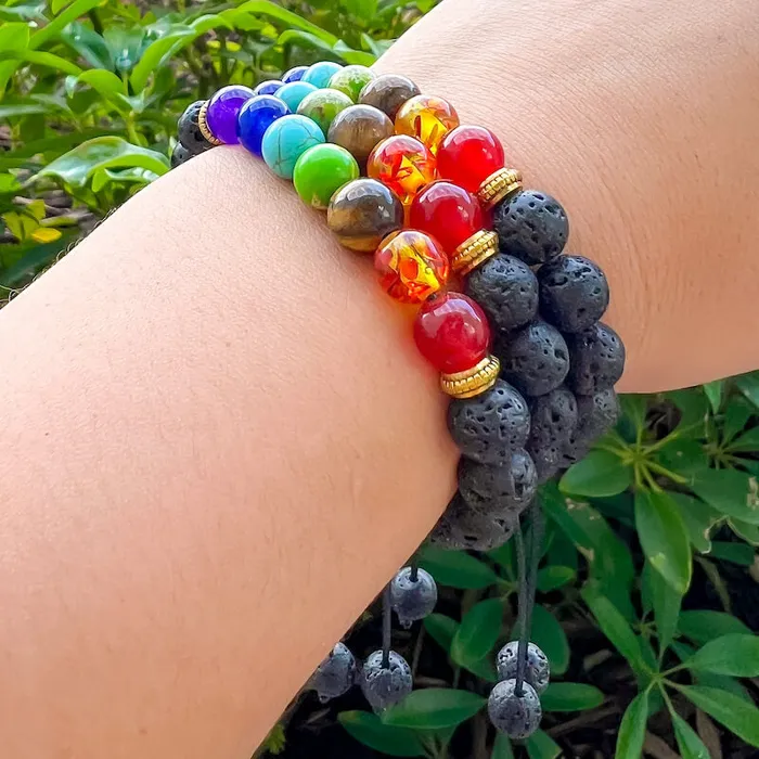 Bracelets Magic Crystals Black Lava Stone and 7 Chakra Stretch Bracelet