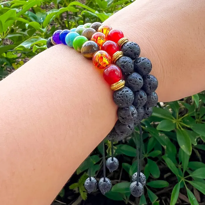 Bracelets Magic Crystals Black Lava Stone and 7 Chakra Stretch Bracelet