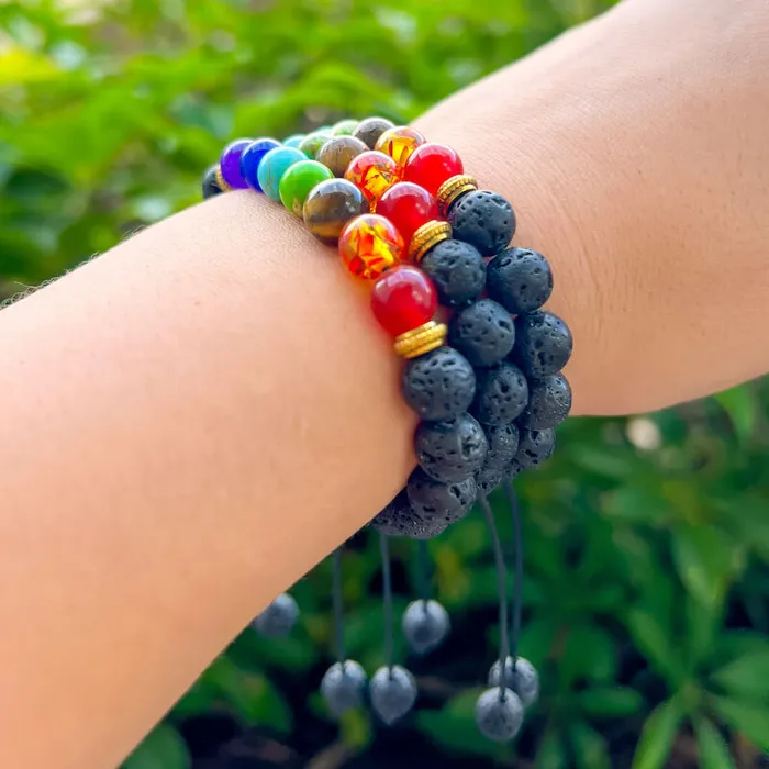Bracelets Magic Crystals Black Lava Stone and 7 Chakra Stretch Bracelet