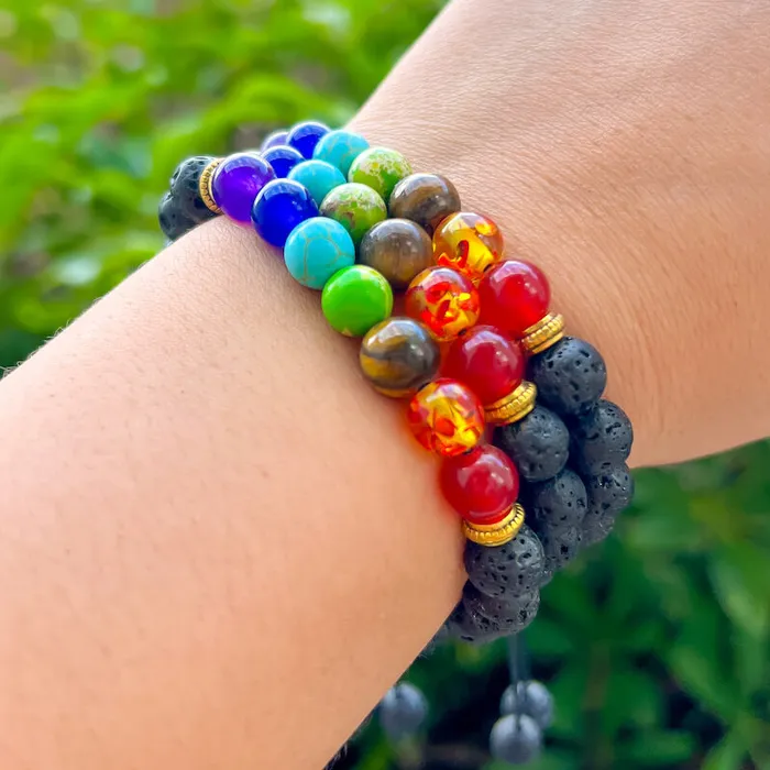Bracelets Magic Crystals Black Lava Stone and 7 Chakra Stretch Bracelet