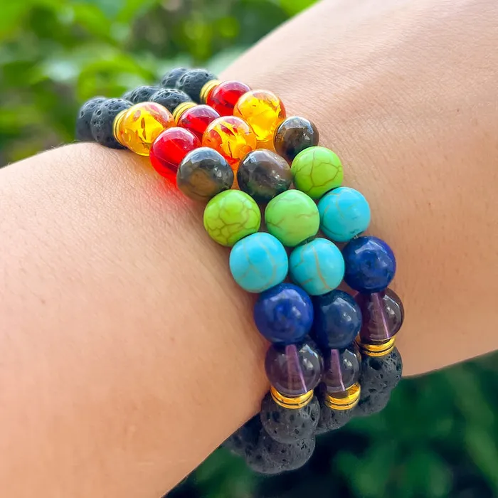 Bracelets Magic Crystals Black Lava Stone and 7 Chakra Stretch Bracelet