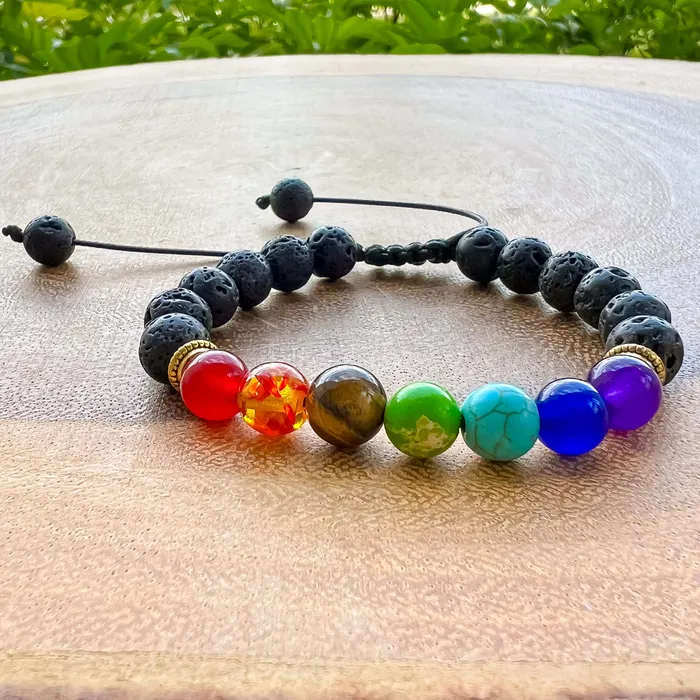 Bracelets Magic Crystals Black Lava Stone and 7 Chakra Stretch Bracelet