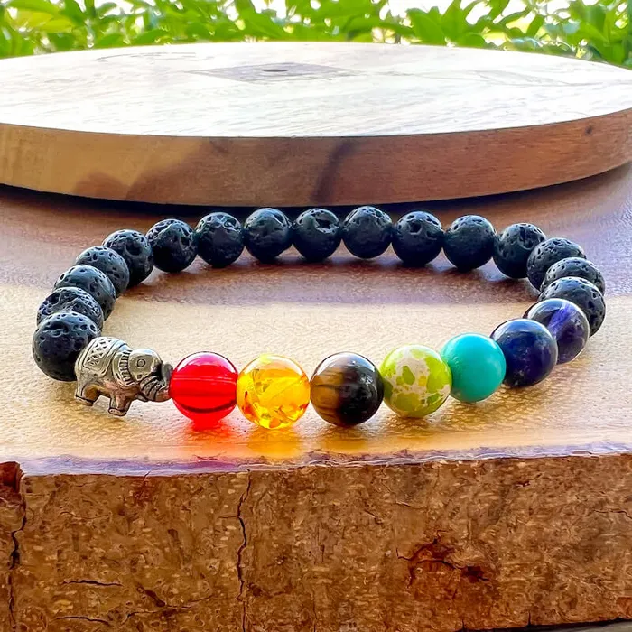 Bracelets Magic Crystals Black Lava Stone and 7 Chakra Stretch Bracelet
