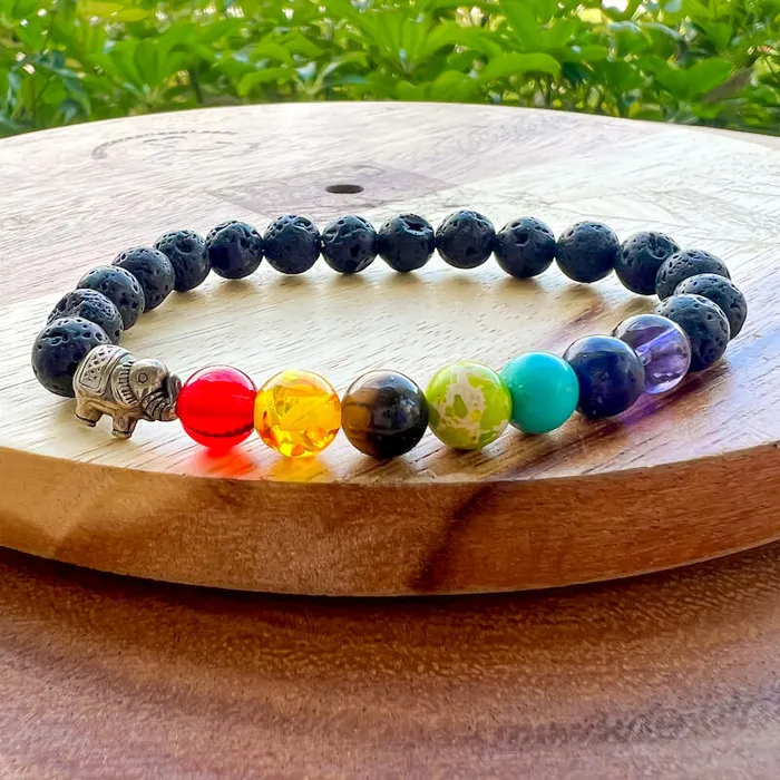 Bracelets Magic Crystals Black Lava Stone and 7 Chakra Stretch Bracelet