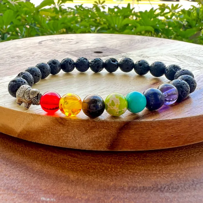 Bracelets Magic Crystals Black Lava Stone and 7 Chakra Stretch Bracelet