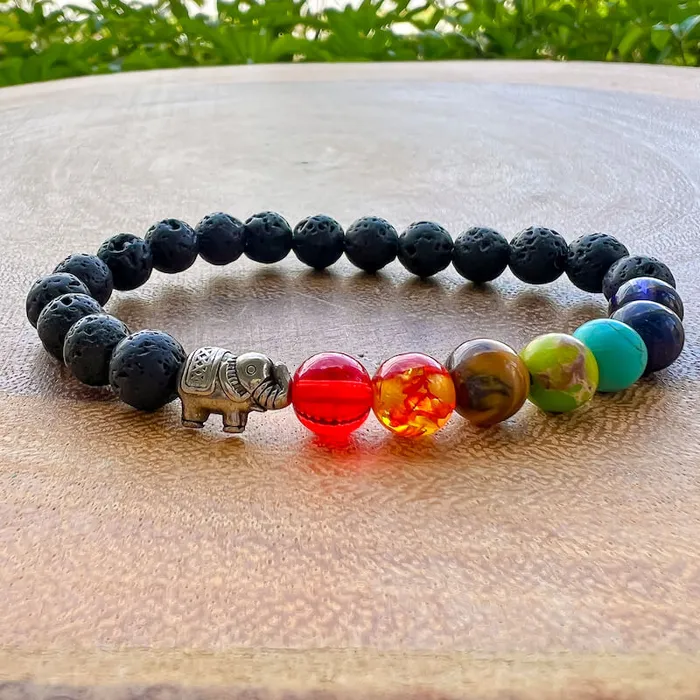 Bracelets Magic Crystals Black Lava Stone and 7 Chakra Stretch Bracelet