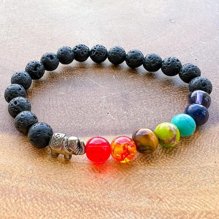 Bracelets Magic Crystals Black Lava Stone and 7 Chakra Stretch Bracelet