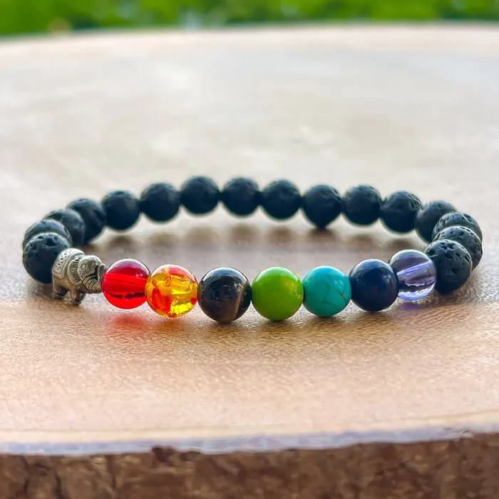 Bracelets Magic Crystals Black Lava Stone and 7 Chakra Stretch Bracelet