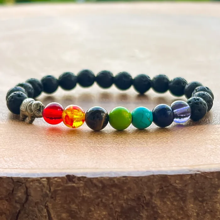 Bracelets Magic Crystals Black Lava Stone and 7 Chakra Stretch Bracelet