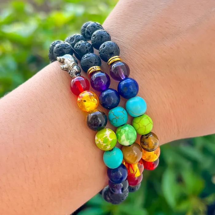 Bracelets Magic Crystals Black Lava Stone and 7 Chakra Stretch Bracelet
