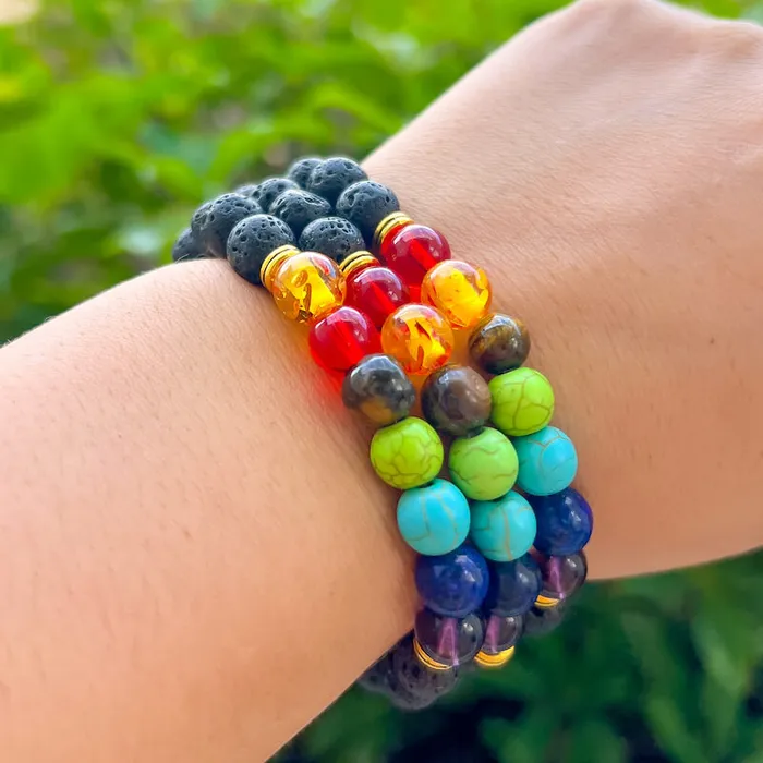 Bracelets Magic Crystals Black Lava Stone and 7 Chakra Stretch Bracelet