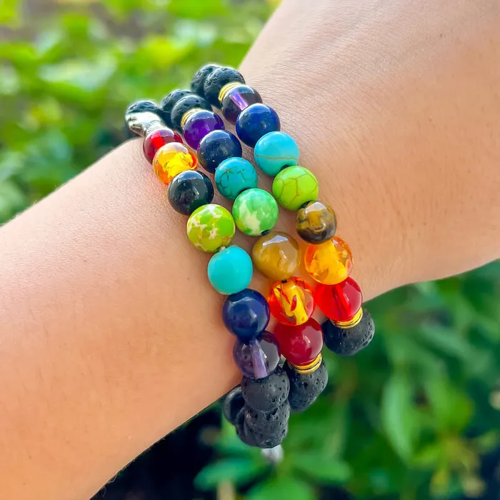 Bracelets Magic Crystals Black Lava Stone and 7 Chakra Stretch Bracelet