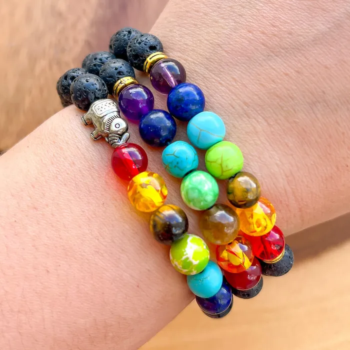 Bracelets Magic Crystals Black Lava Stone and 7 Chakra Stretch Bracelet