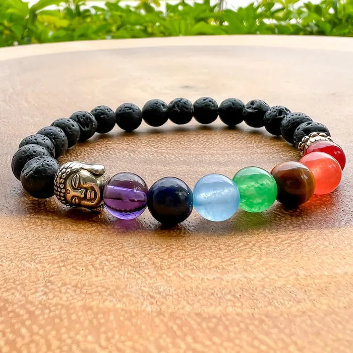 Bracelets Magic Crystals Black Lava Stone and 7 Chakra Stretch Bracelet