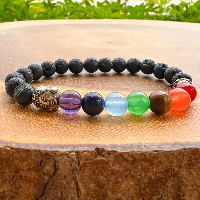 Bracelets Magic Crystals Black Lava Stone and 7 Chakra Stretch Bracelet