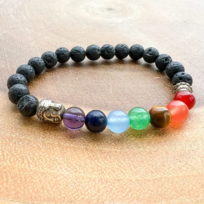 Bracelets Magic Crystals Black Lava Stone and 7 Chakra Stretch Bracelet