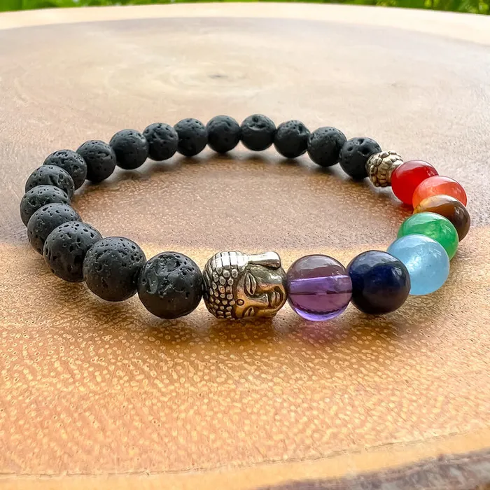 Bracelets Magic Crystals Black Lava Stone and 7 Chakra Stretch Bracelet